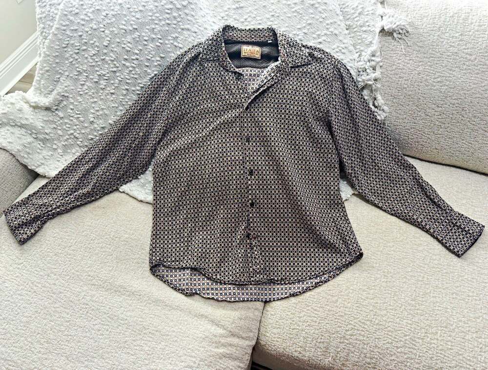 Vintage Italia c1958 Reserved Stock Men's Button-Up Shirt, Geometric Print , XL